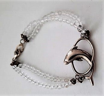Armband zilveren dolfijn in ovaal en doorzichtige kralen 925