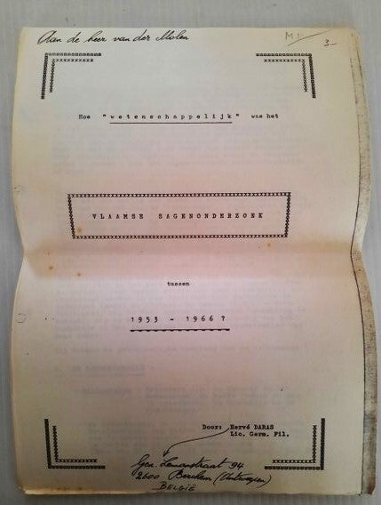 Daras - Uniek Typoscript 1974 Vlaamse Sagenonderzoek - Ex. S.J. van der Molen