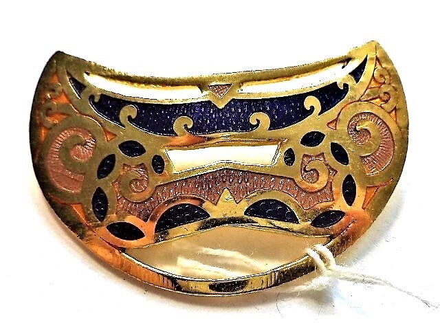 FISH cloisonné emaille broche halve maan in purper en goud
