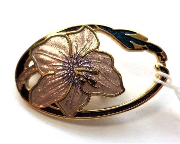 FISH cloisonné emaille broche beige orchidee, 22kt verguld
