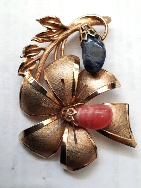 Grote vintage 60s Statement broche Bloemmotief met kleurrijke stenen