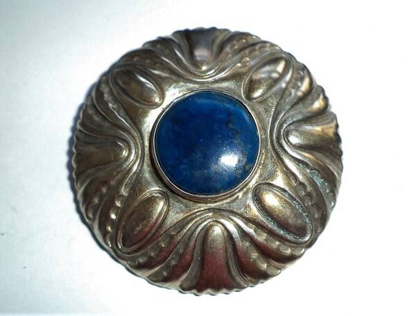 Grote zilveren Jugendstil broche met lapis lazuli 800