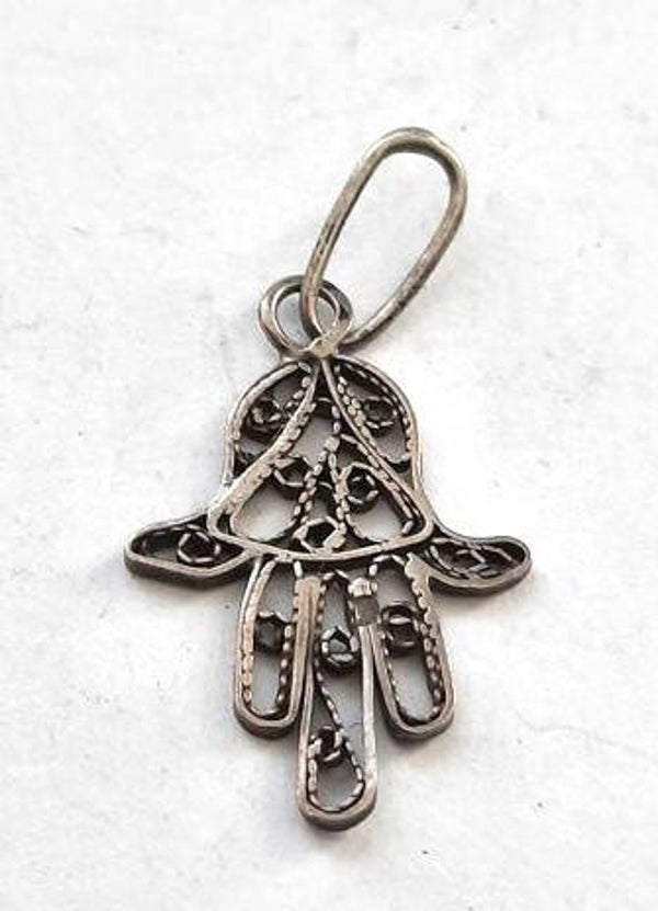 Hand van Fatima klein vintage filigrain zilveren hanger