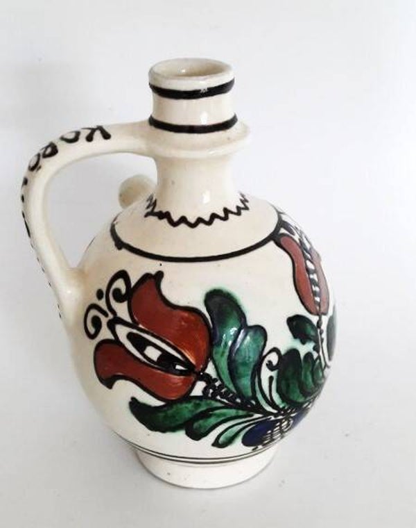 Vintage Korond kruikje met vogel en tulpen