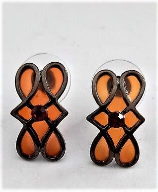 Nieuwe Geometrische oorstekers Gunmetal met Oranje & Strass