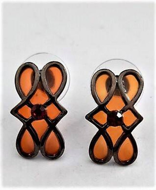 Nieuwe Geometrische oorstekers Gunmetal met Oranje & Strass