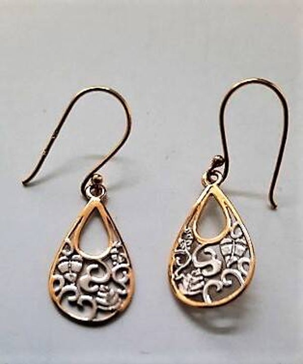 Nieuwe Gold Vermeil filigrain Ajour druppeloorbellen 925 D