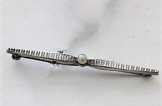 Oude zilveren staafbroche ribbels met parel, 835 K&L