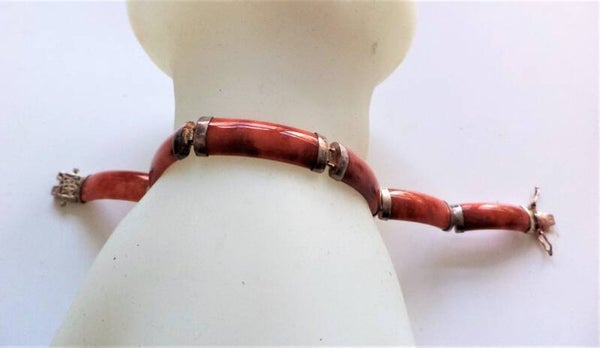 Prachtige armband zilver met rode jade stenen