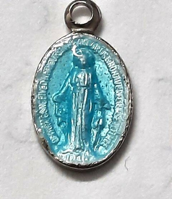 Prachtige Blauwe Wonderdadige Medaille (Maria) - Zilverkleurig - 12x7mm