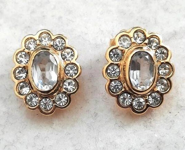 Prachtige chique ovale vergulde oorbellen met Strass