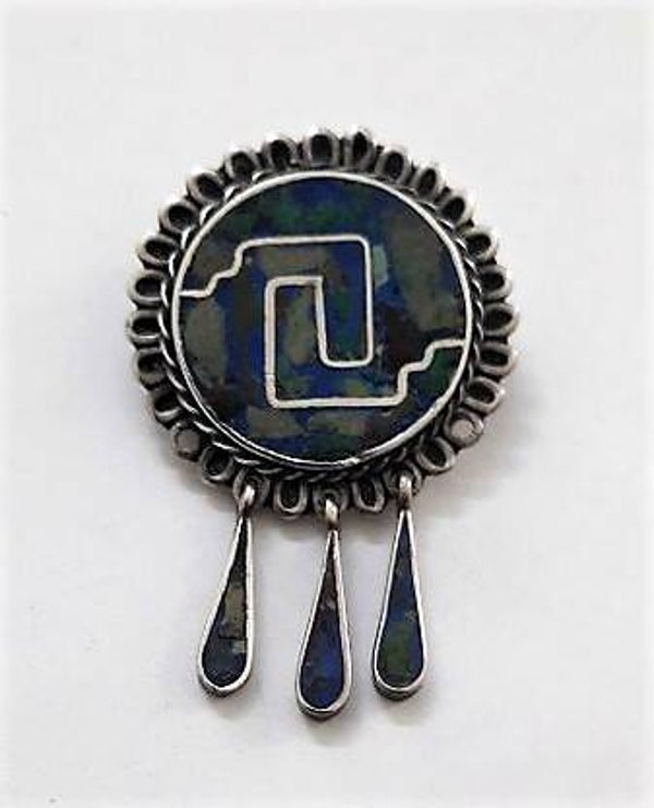 Prachtige cloisonne Azteken broche, hanger 925 Mexico