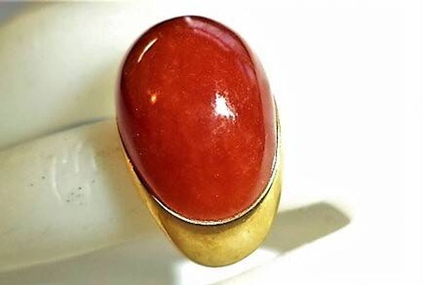Prachtige grote gouden ring met carneool 14K PTS