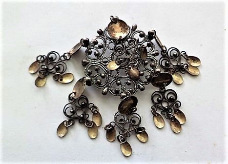 Prachtige Noorse solje broche, 925 zilver, meesterteken SV