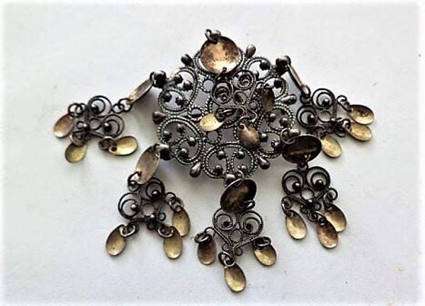 Prachtige Noorse solje broche, 925 zilver, meesterteken SV