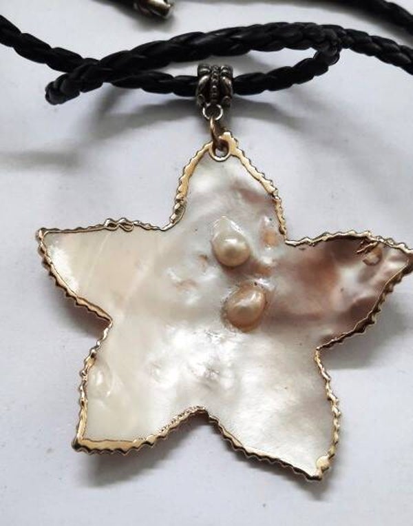 Prachtige Parelmoer Zeester hanger met gouden rand – Nieuw!