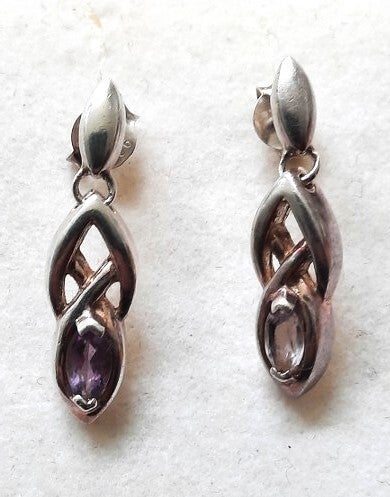 Prachtige sterling zilveren amethist oorbellen, Keltisch