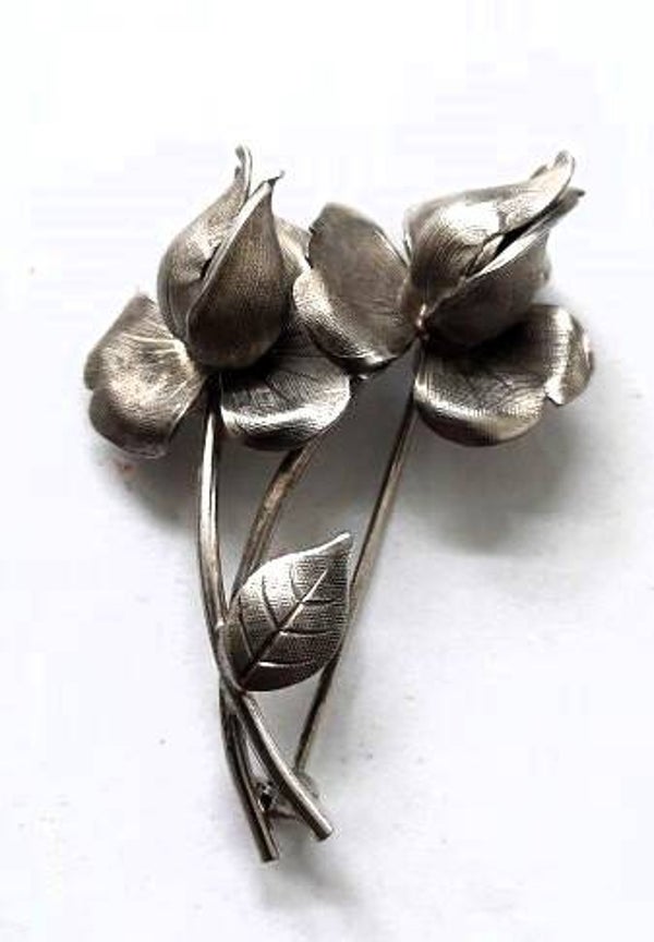 Prachtige vintage zilveren Bloemenbroche - Handgemaakt. Silver