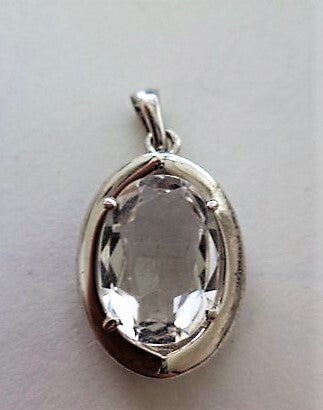 Prachtige zilveren hanger met grote heldere bergkristal, 925
