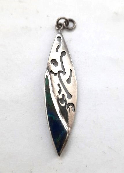 Prachtige zilveren Surfboard-, bladhanger met abalone 925