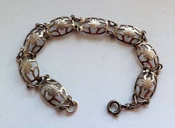 Sterling zilveren armband met 8 schakels met bloem