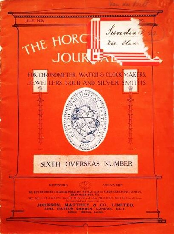 The Horological Journal, July 1926. Zeldzaam