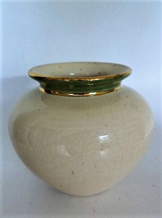 Vintage Art Deco Bolvaas – Crème Craquelé met Goud-Groene Rand