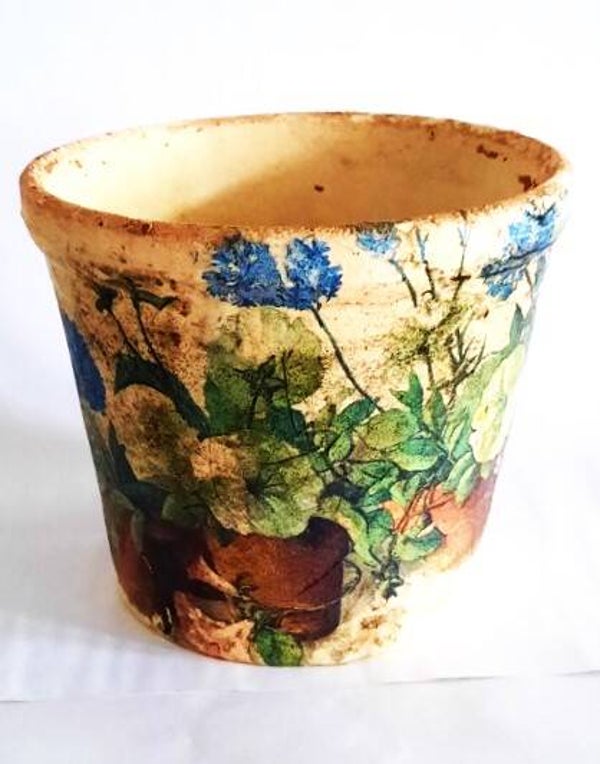 Vintage bloempot met Bloemen- en Natuurmotief