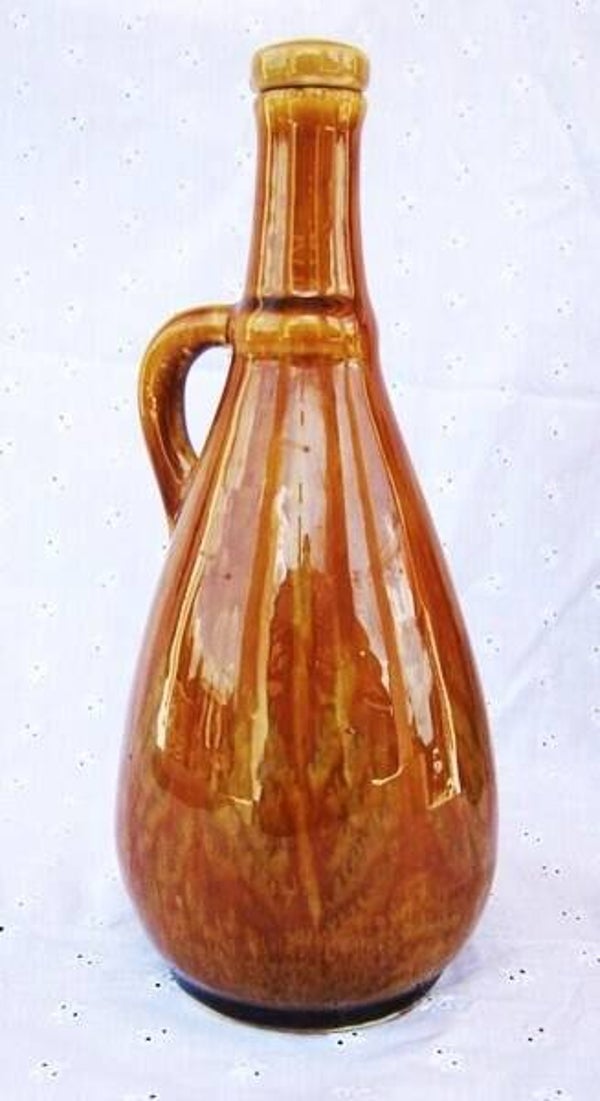 Vintage Design kruikje met stop, bruin druipglazuur