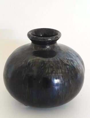 Vintage Miniatuur Bolvaasje – Metallic "Tenmoku" Glazuur – Art Deco Stijl