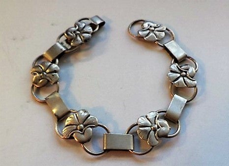Vintage Scandinavische zilveren armband 830S met bloemmotief
