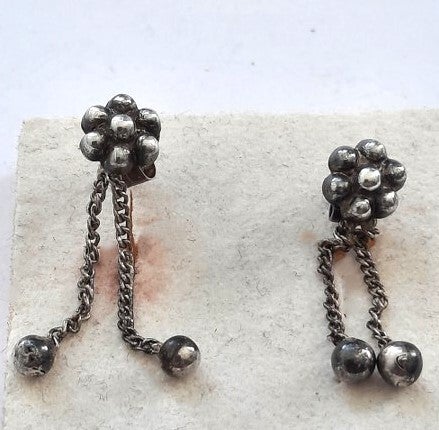 Vintage Stijl geoxideerde oorbellen, bloem, kettinkjes