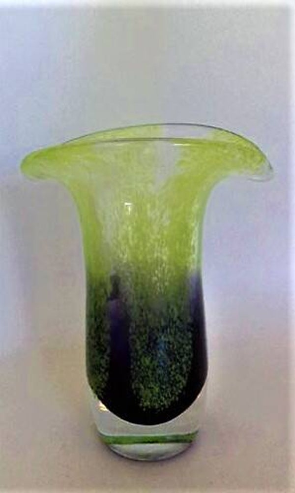 Vintage Teleflora Art Glass Vaas – Mid-Century Modern – Paars/Limegroen