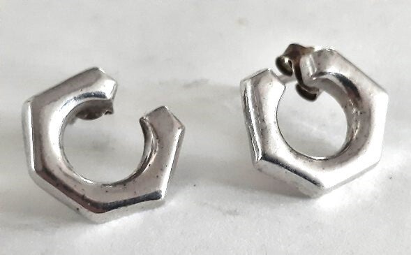 Vintage zilveren oorbellen met uniek geometrisch ontwerp 925