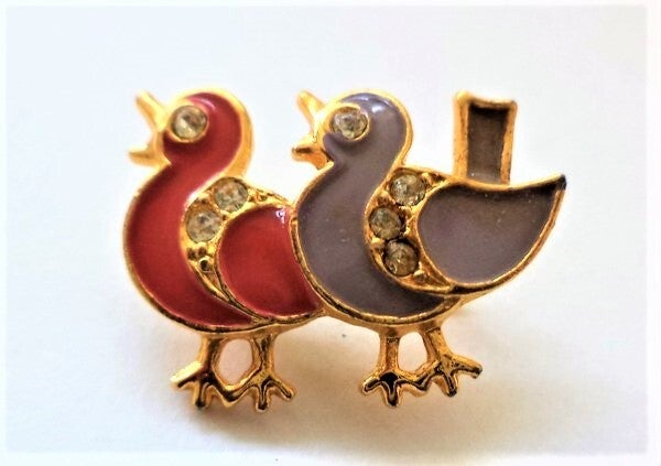 Vogel - Vintage broche twee kwetterende vogeltjes
