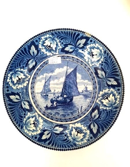 Wandbord Socité Ceramique, Hollandia, oude zeilschepen en molen