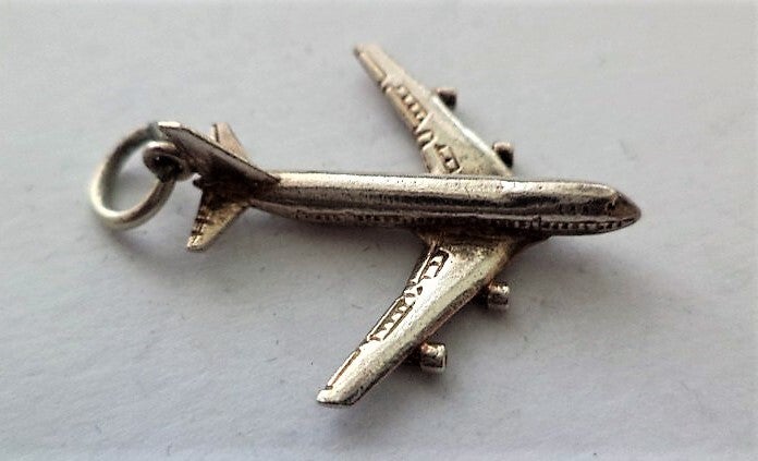 Zilveren bedel, hanger - Vliegtuig Boeing 747