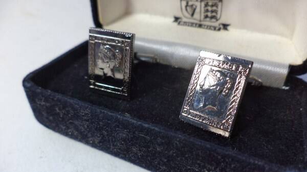 Zilveren manchetknopen One Penny Postzegel in etui
