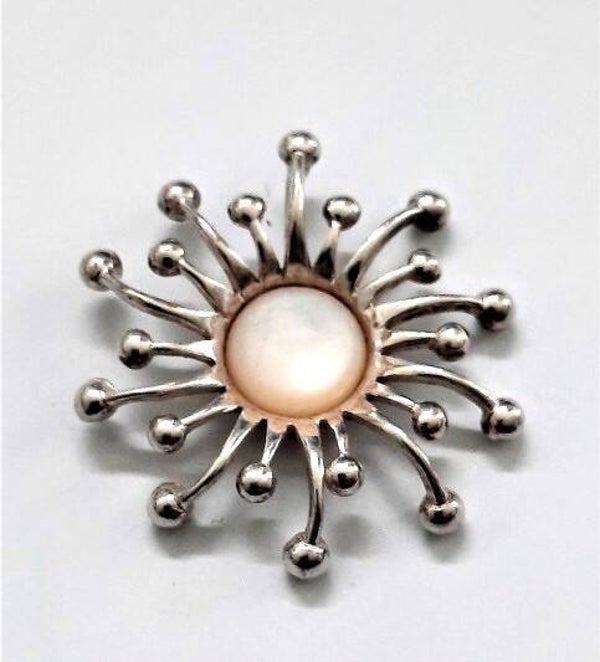 Zware zilveren Sunburst hanger met Parelmoer 925 JSS