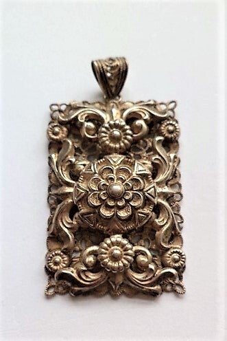Antieke zilveren hanger in florale Art Deco stijl