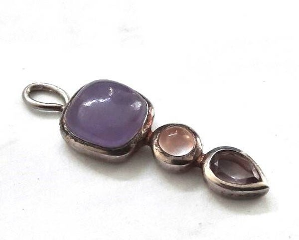 Prachtige zilveren hanger met 3 edelstenen, 925