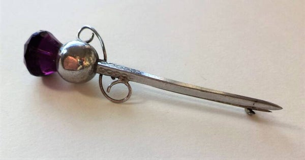 MIZPAH Vintage Schotse Kiltbroche Distel & Paarse Amethist