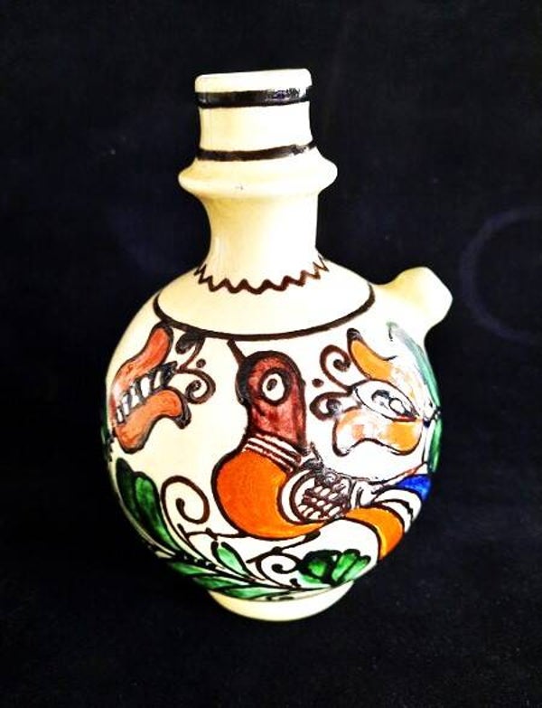 Vintage Korond (Transsylvanië) veldfles  kruik - Handbeschilderd - 17 cm (247)