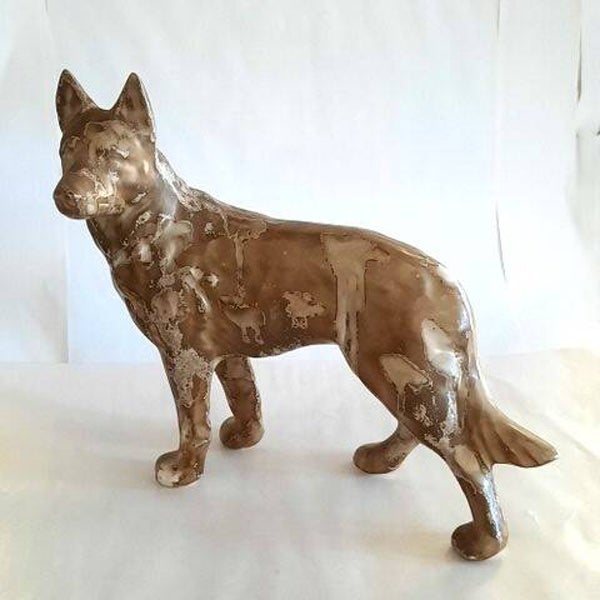 Vintage Keramieken Duitse Herder – Gemarmerd Glazuur (104)