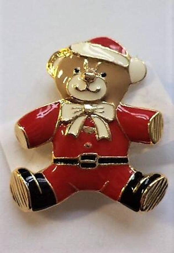 Kerst Prachtige broche  Teddybeer als Kerstman (1049)