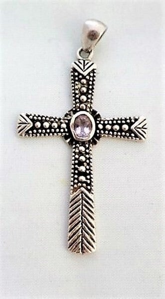 Prachtig vintage zilveren kruisje met Amethist 925 (7180-645)