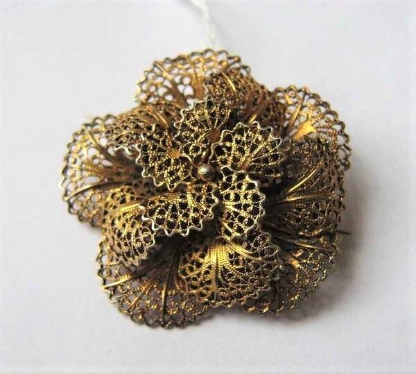 Antieke goud op zilver filigrain broche ca 1900 (5249-1115)