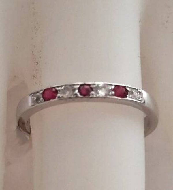 Exclusieve Platina (950) Alliance ring met Diamant & Robijn – Antiek Slijpsel - Maat ca. 15,7 m (15)