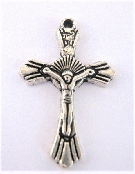 Mooi Verzilverd Crucifix Kruisje – Sunburst Design (17)