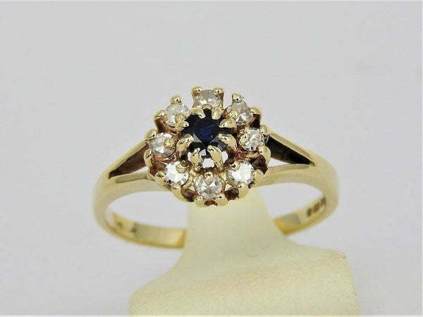 Schitterende 9K Gouden Margriet ring met Saffier en Diamant (17)